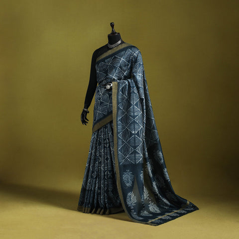 Chanderi silk nui shibori tie-dye saree with ghicha border