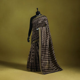 Chanderi silk nui shibori tie-dye saree with ghicha border