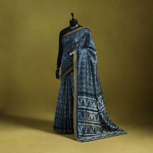 Chanderi silk nui shibori tie-dye saree with ghicha border