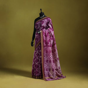 Chanderi silk nui shibori tie-dye saree with ghicha border