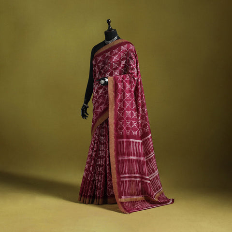Chanderi silk nui shibori tie-dye saree with ghicha border