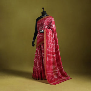 Chanderi silk nui shibori tie-dye saree with ghicha border