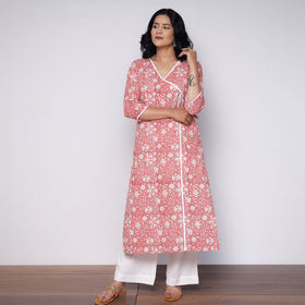 Buy Sanganeri Hand Block Printed Cotton Long Kurta with Palazzo Set Online l iTokri.com