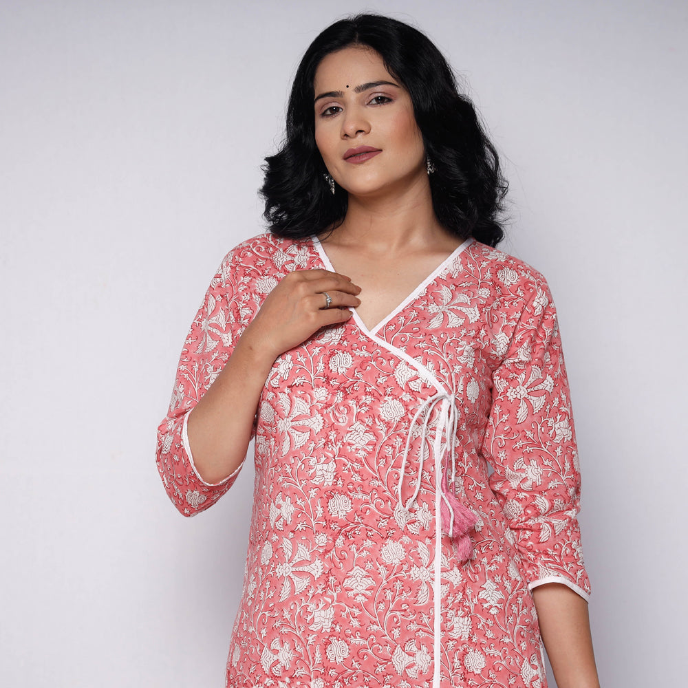 Buy Sanganeri Hand Block Printed Cotton Long Kurta with Palazzo Set Online l iTokri.com