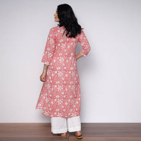 Buy Sanganeri Hand Block Printed Cotton Long Kurta with Palazzo Set Online l iTokri.com