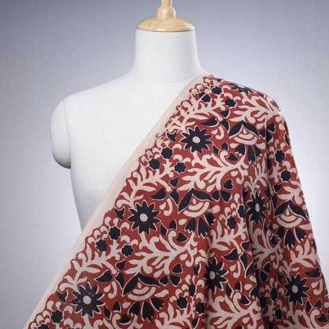 Cherry Red Traditional Bagru Print Fabric from Rajasthan