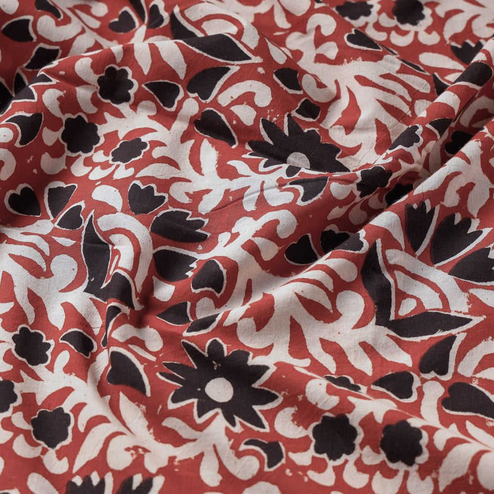 Cherry Red Traditional Bagru Print Fabric from Rajasthan