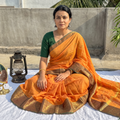 Orange Chettinad Cotton Saree with Border, draped and worn by a woman, AI visual of the saree, iTokri