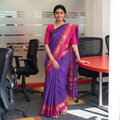 Purple Chettinad Woven Cotton Saree with Border, draped and worn by a woman, AI visual of the saree, iTokri