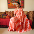 Pink Chinon Silk Hand Embroidery Phulkari Saree, draped and worn by a woman, AI visual of the saree, iTokri