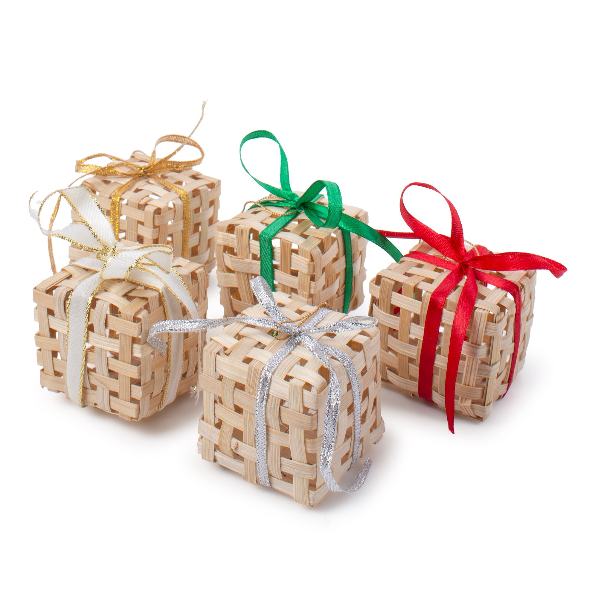 Christmas decor bamboo gift box hanging (set of 5