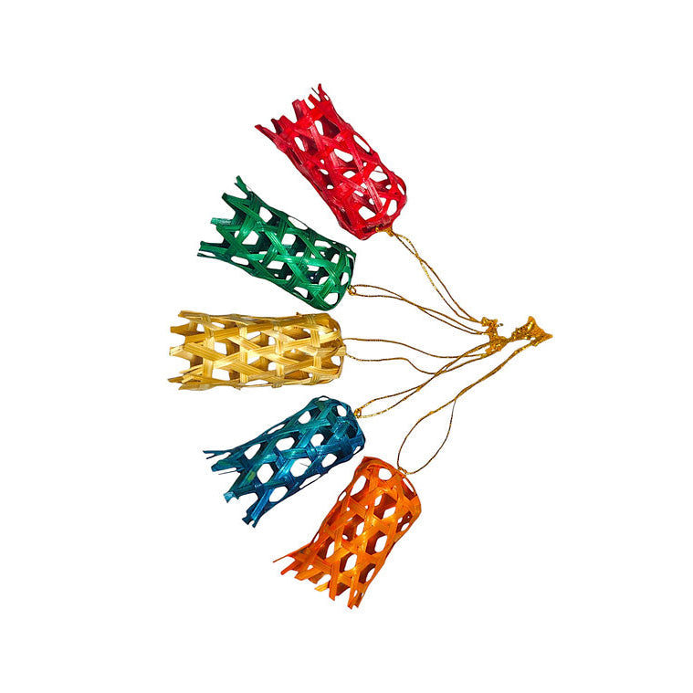 Christmas decor bamboo jingle bell hanging (set of 5)