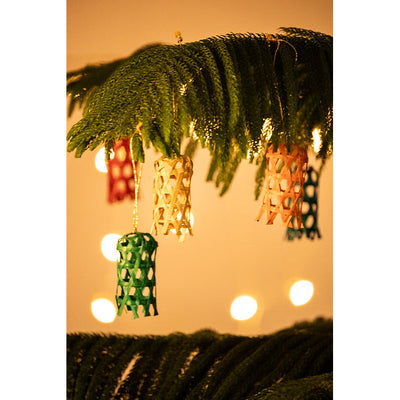 Christmas decor bamboo jingle bell hanging (set of 5)