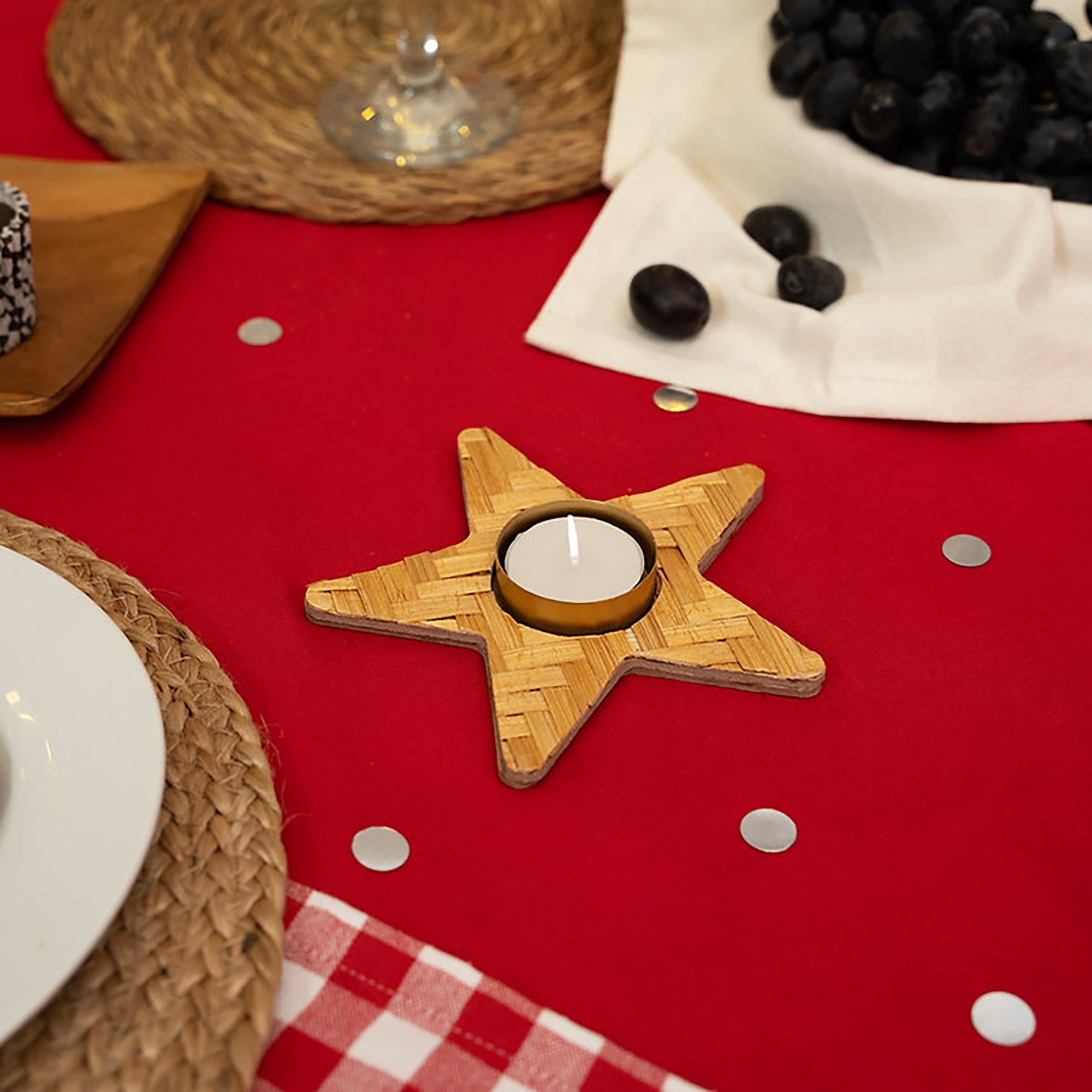 Christmas decor bamboo star tea light holder (set of 2)