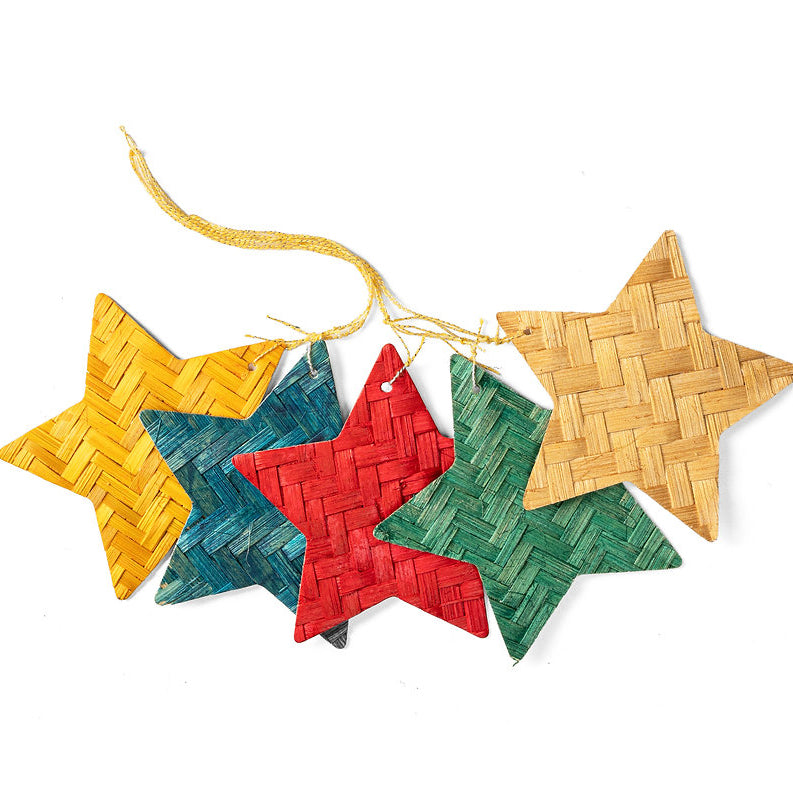Christmas decor bamboo stars on earth hanging (set of 5)