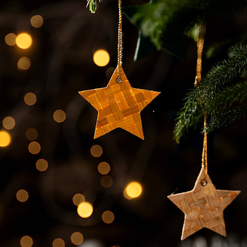 Christmas decor bamboo stars on earth hanging (set of 5)