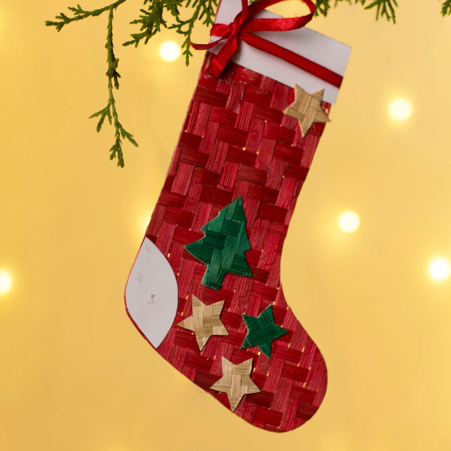 Christmas decor bamboo stocking hanging - handcrafted