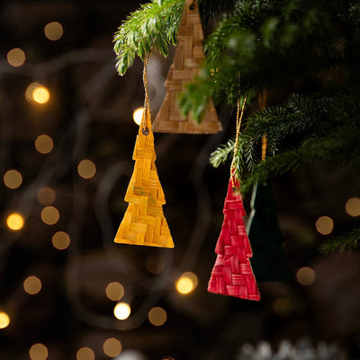 Christmas decor bamboo tree hanging (set of 5) - handcrafted