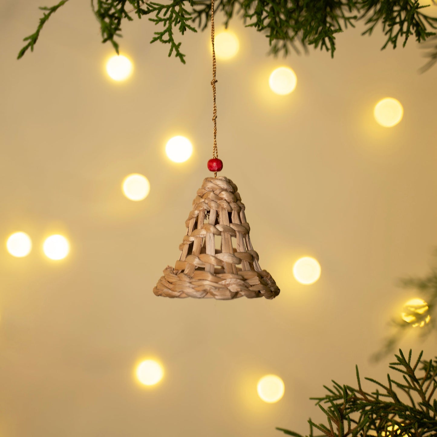 Christmas decor banana bark bell hanging (set of 2)
