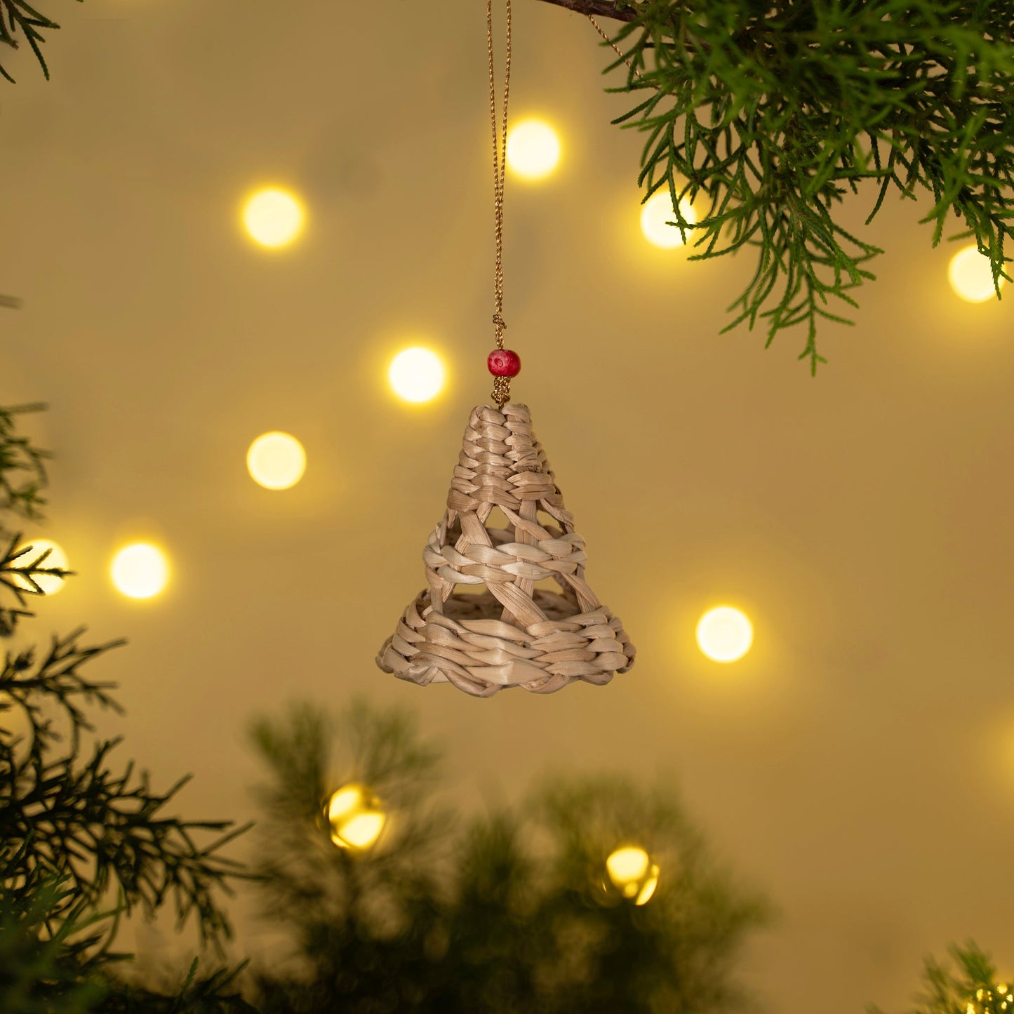 Christmas decor banana bark bell hanging (set of 2)