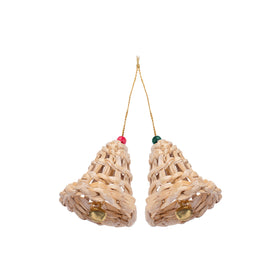 Christmas decor banana bark bell hanging (set of 2)