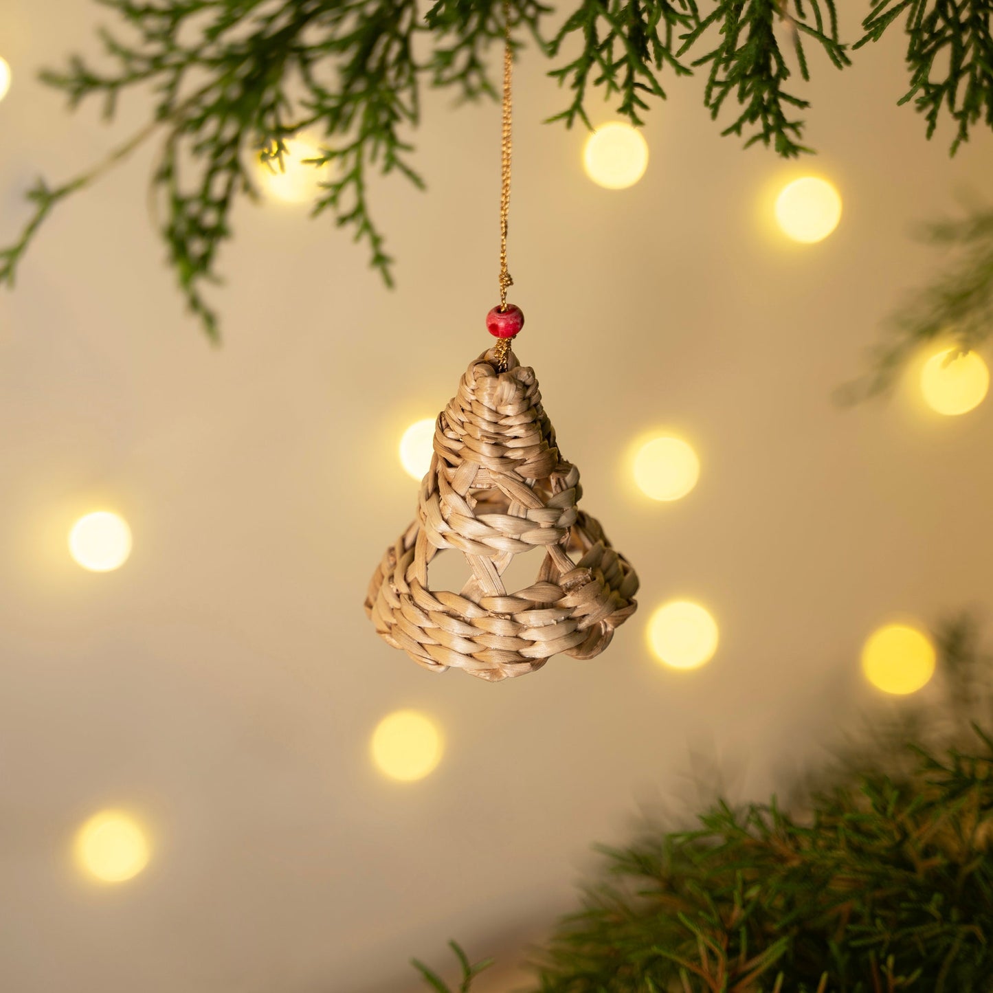 Christmas decor banana bark bell hanging (set of 2)