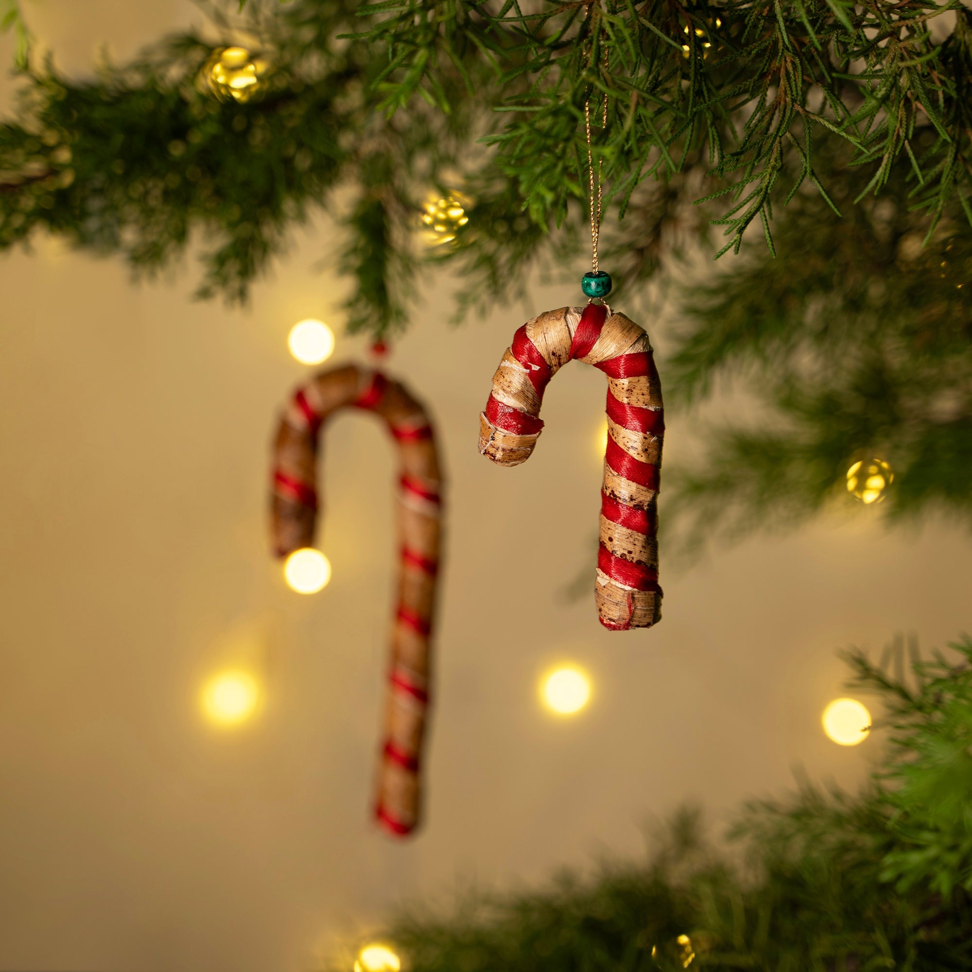 Christmas decor banana bark candy cane hanging (set of 2)