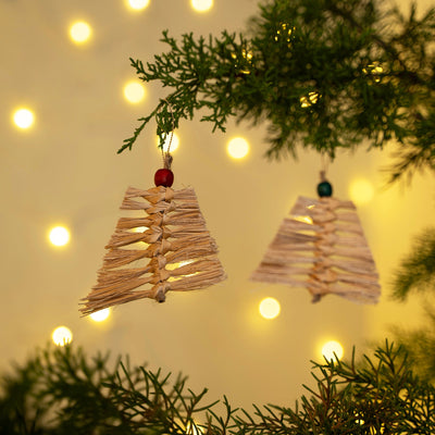 Christmas decor banana bark frill tree hanging (set of 2)