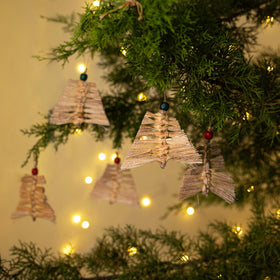 Christmas decor banana bark frill tree hanging (set of 5)