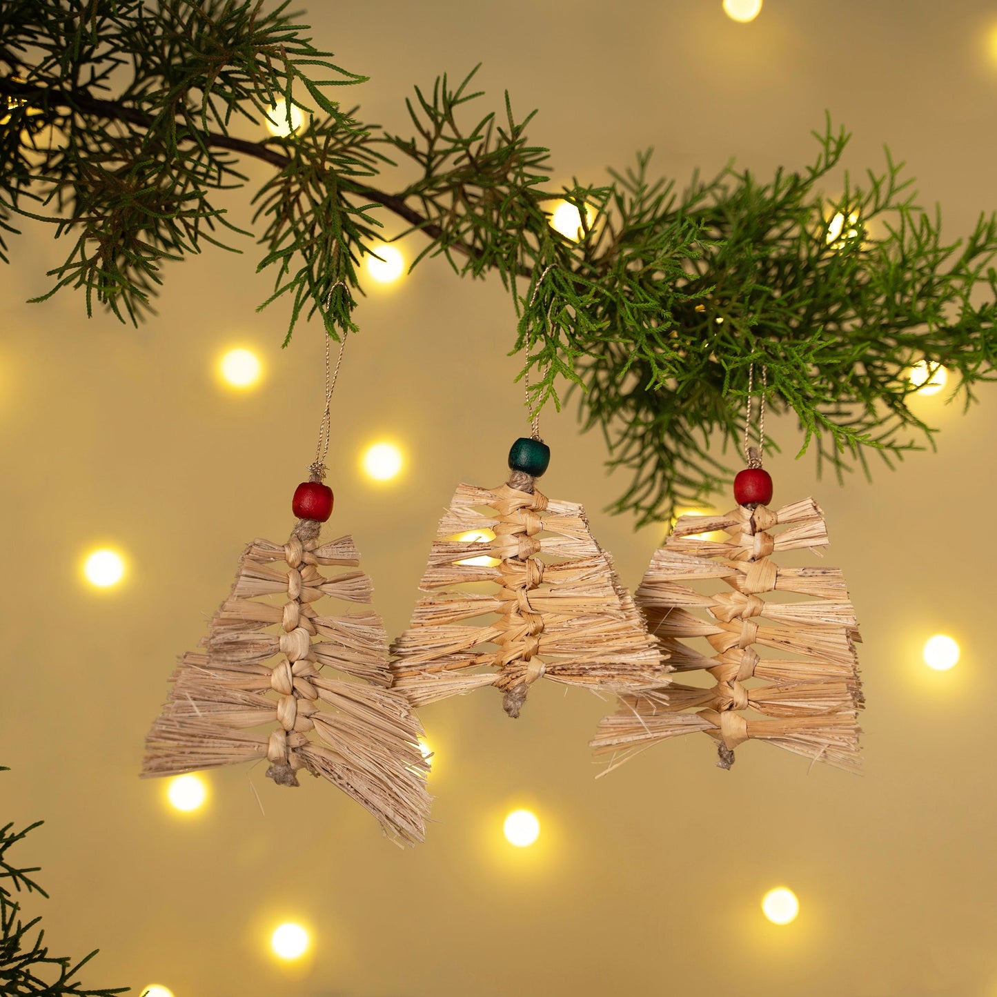 Christmas decor banana bark frill tree hanging (set of 5)
