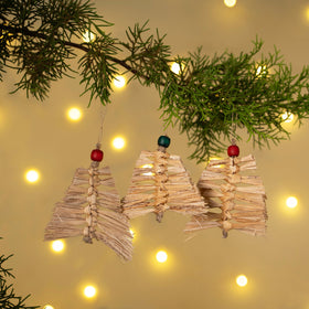 Christmas decor banana bark frill tree hanging (set of 5)