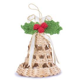 Christmas decor banana bark holly bell hanging - handcrafted