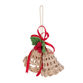 Christmas decor banana bark holly bell hanging (set of 2)