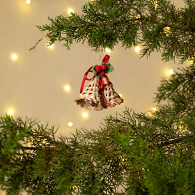 Christmas decor banana bark holly bell hanging (set of 2)