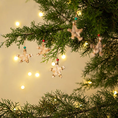 Christmas decor banana bark star hanging (set of 5)