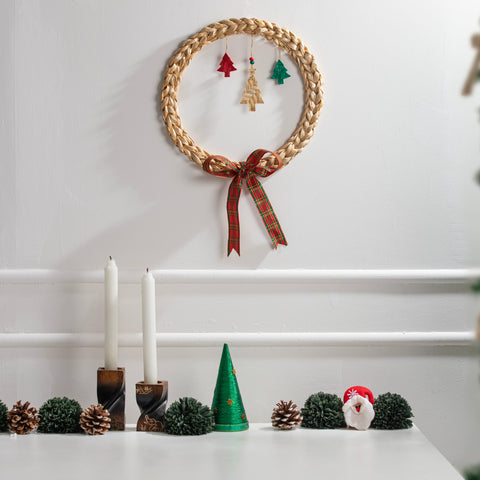 Christmas decor banana bark tree dangle wreath - handcrafted