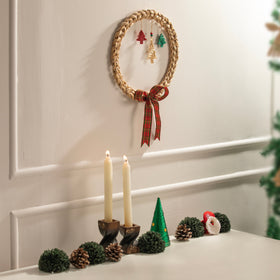 Christmas decor banana bark tree dangle wreath - handcrafted