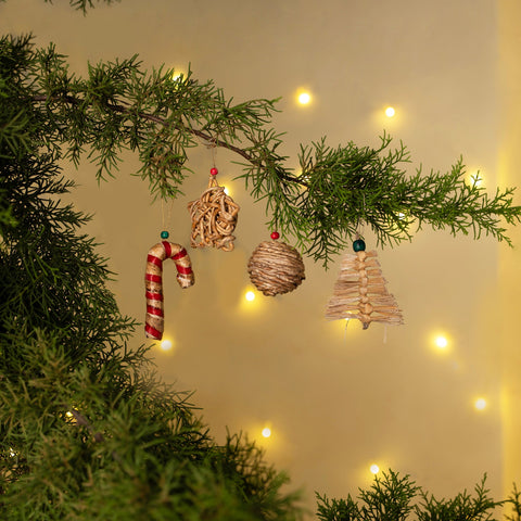 Christmas decor banana fiber hanging set (tree star ball