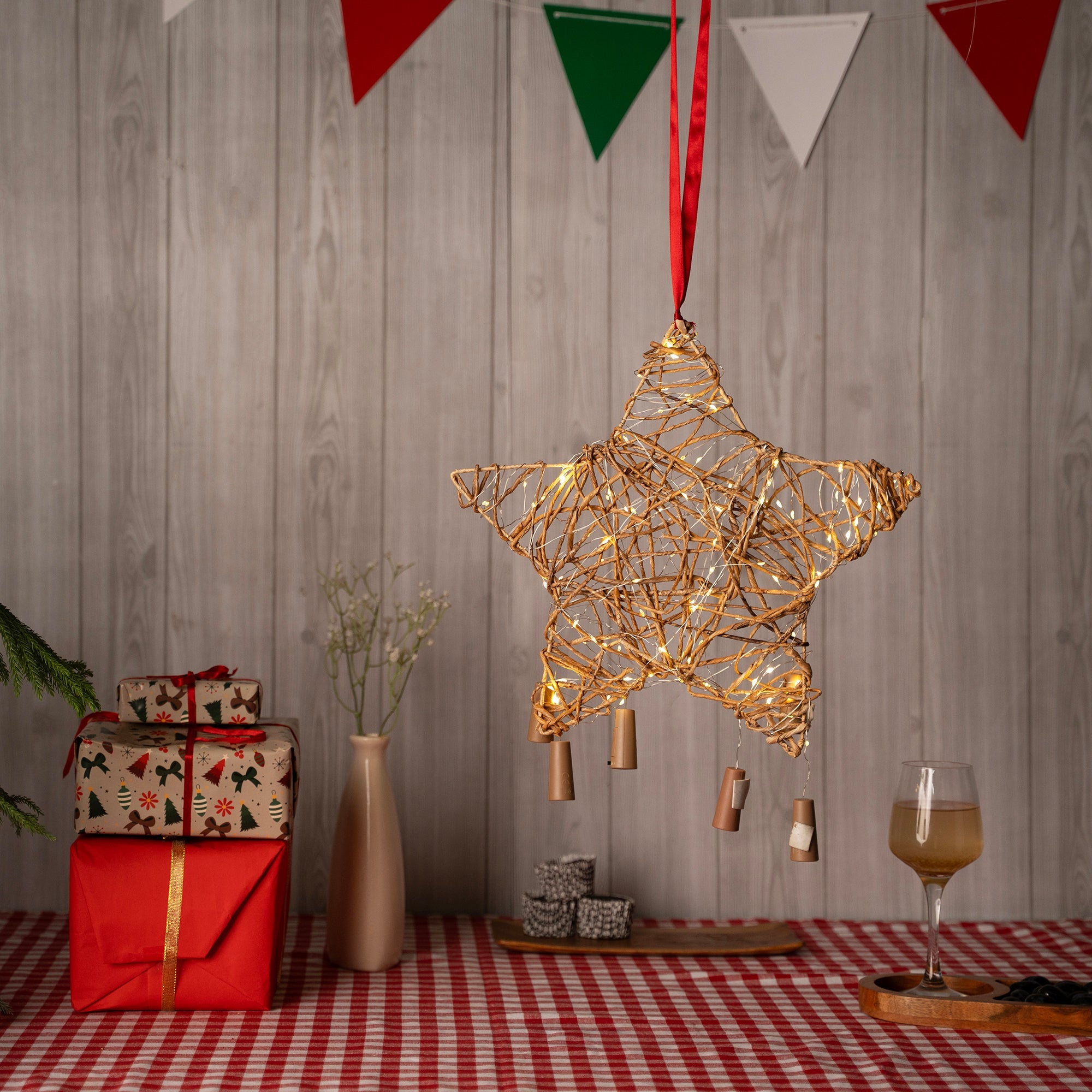 Christmas decor banana rope hanging star - handcrafted