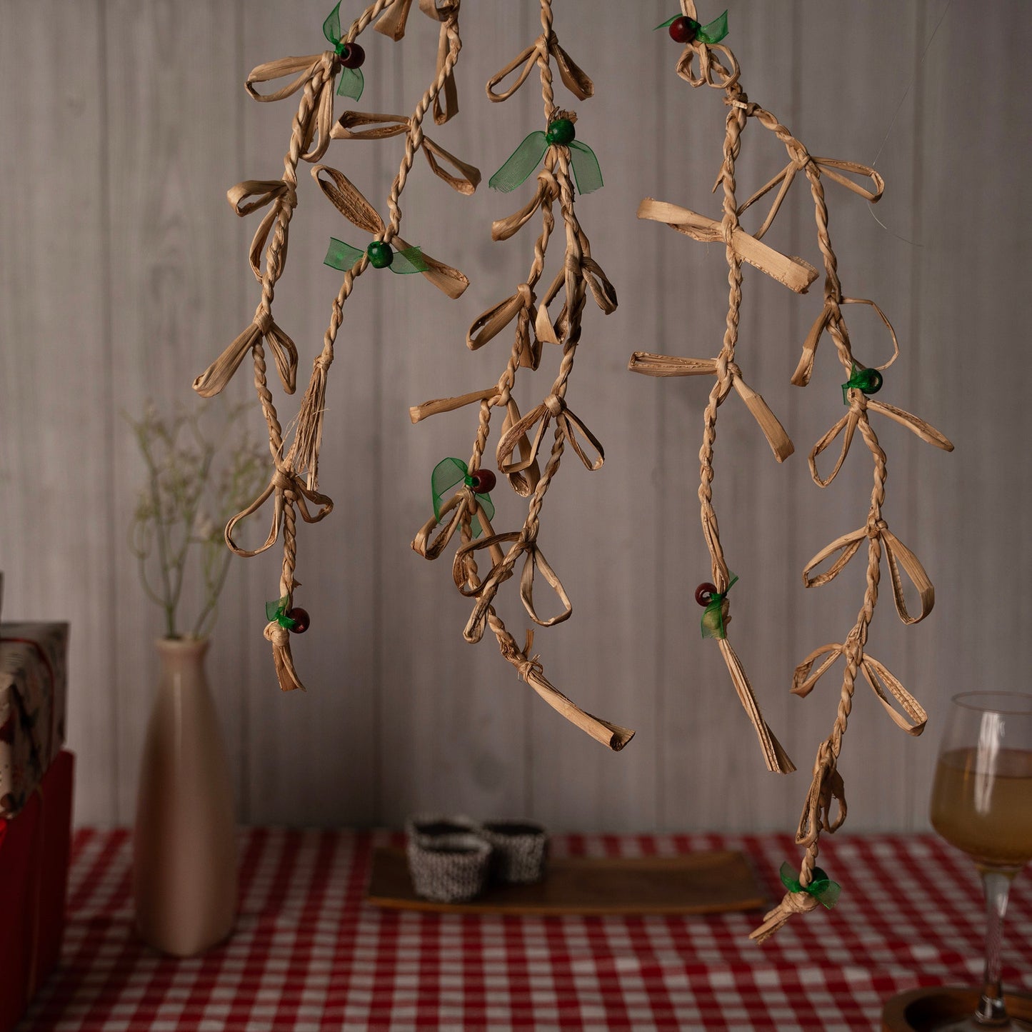 Christmas decor banana rope mistletoe hanging - handcrafted