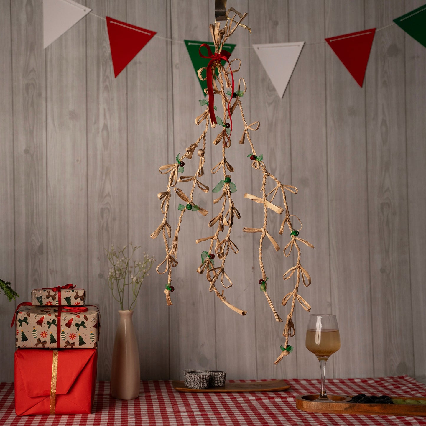 Christmas decor banana rope mistletoe hanging - handcrafted