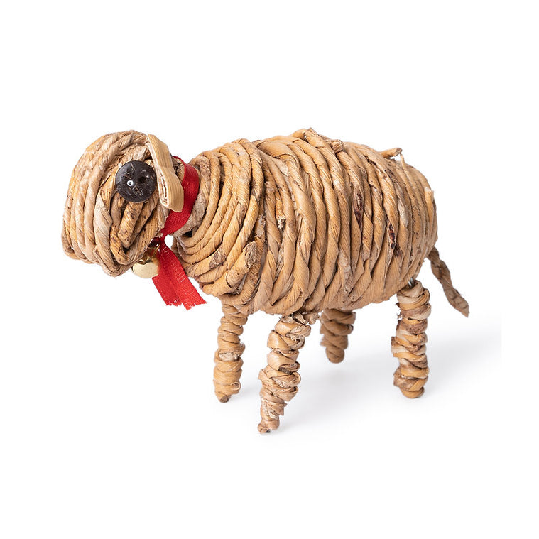 Christmas decor banana rope sheep figurine - handcrafted