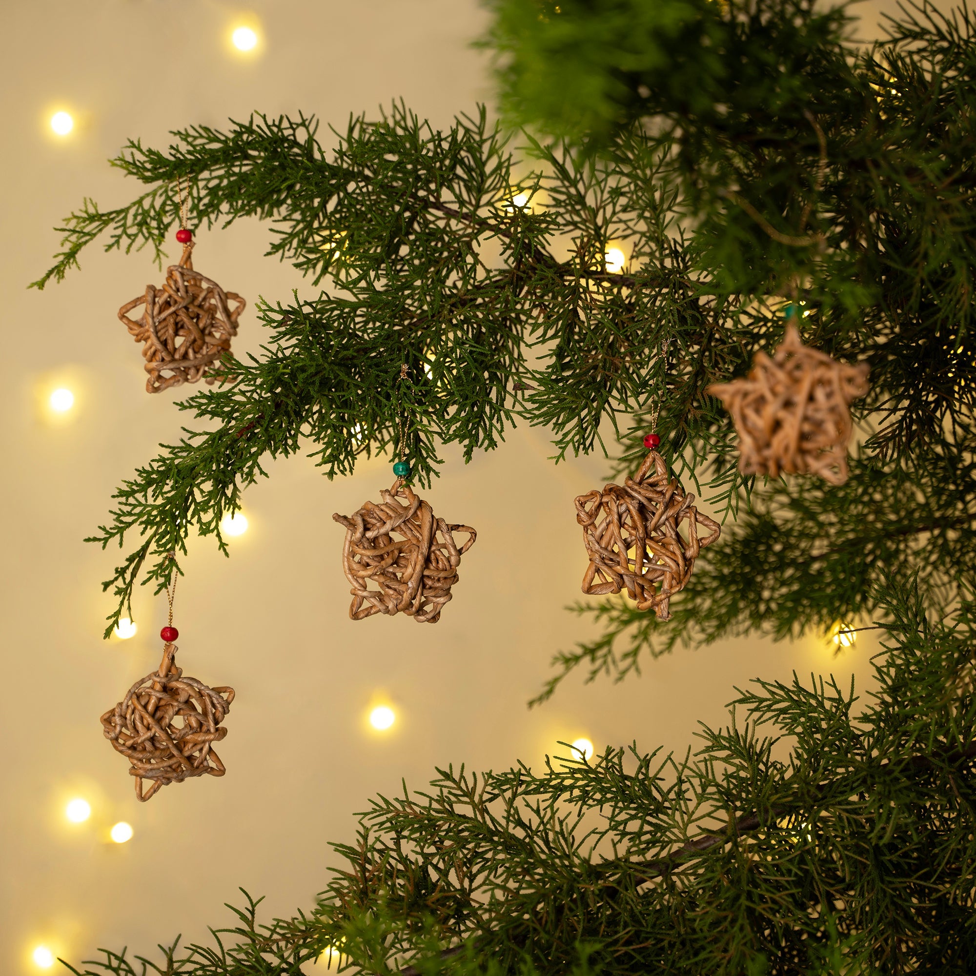 Christmas Decor Banana Rope Star Hanging (Set of 5)