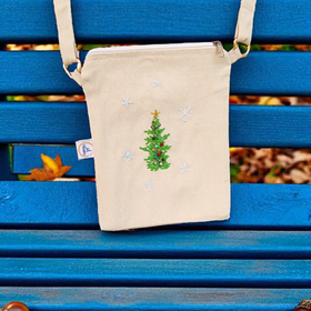 Christmas tree - hand embroidered sling bag - handcrafted