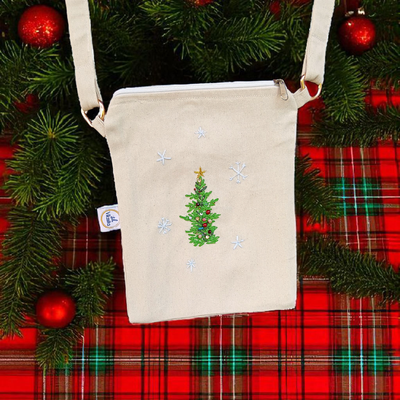 Christmas tree - hand embroidered sling bag - handcrafted