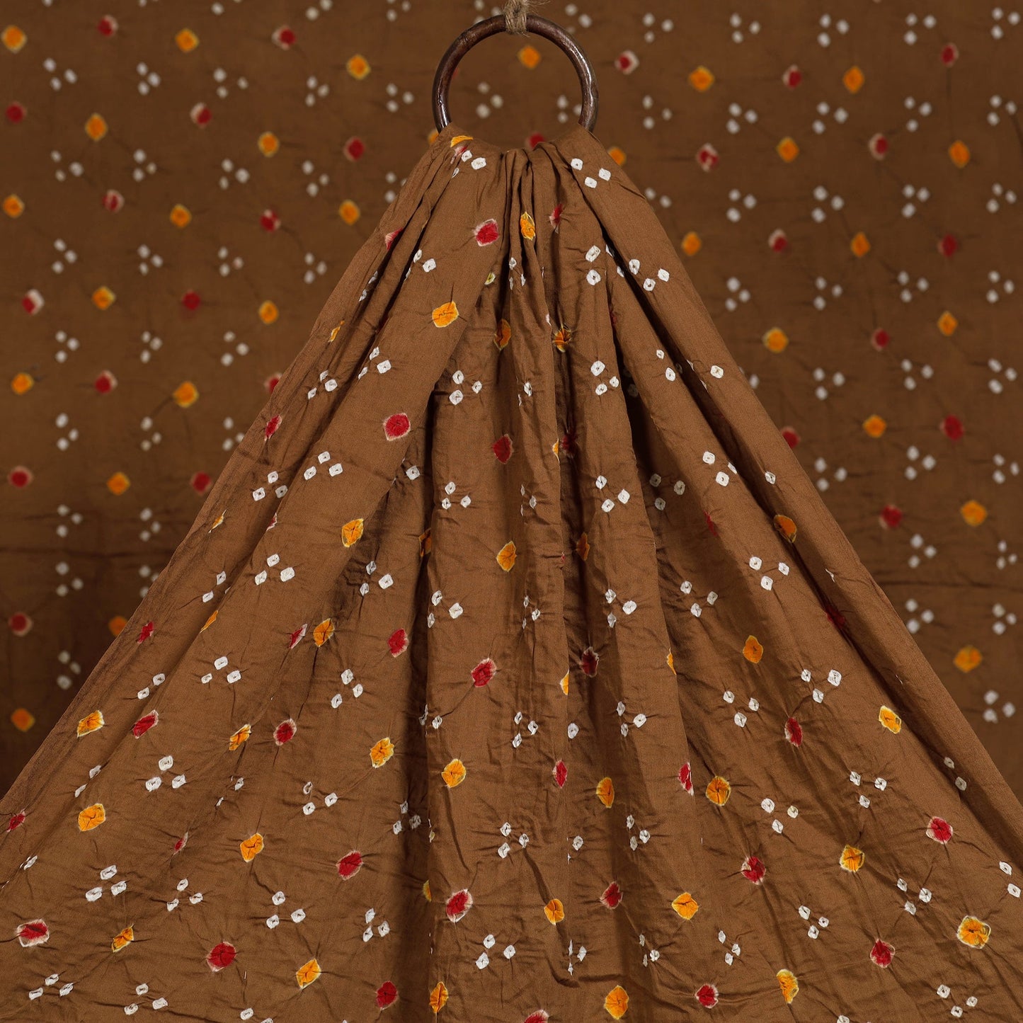 Cinnamon brown kutch tie-dye cotton bandhani fabric 07