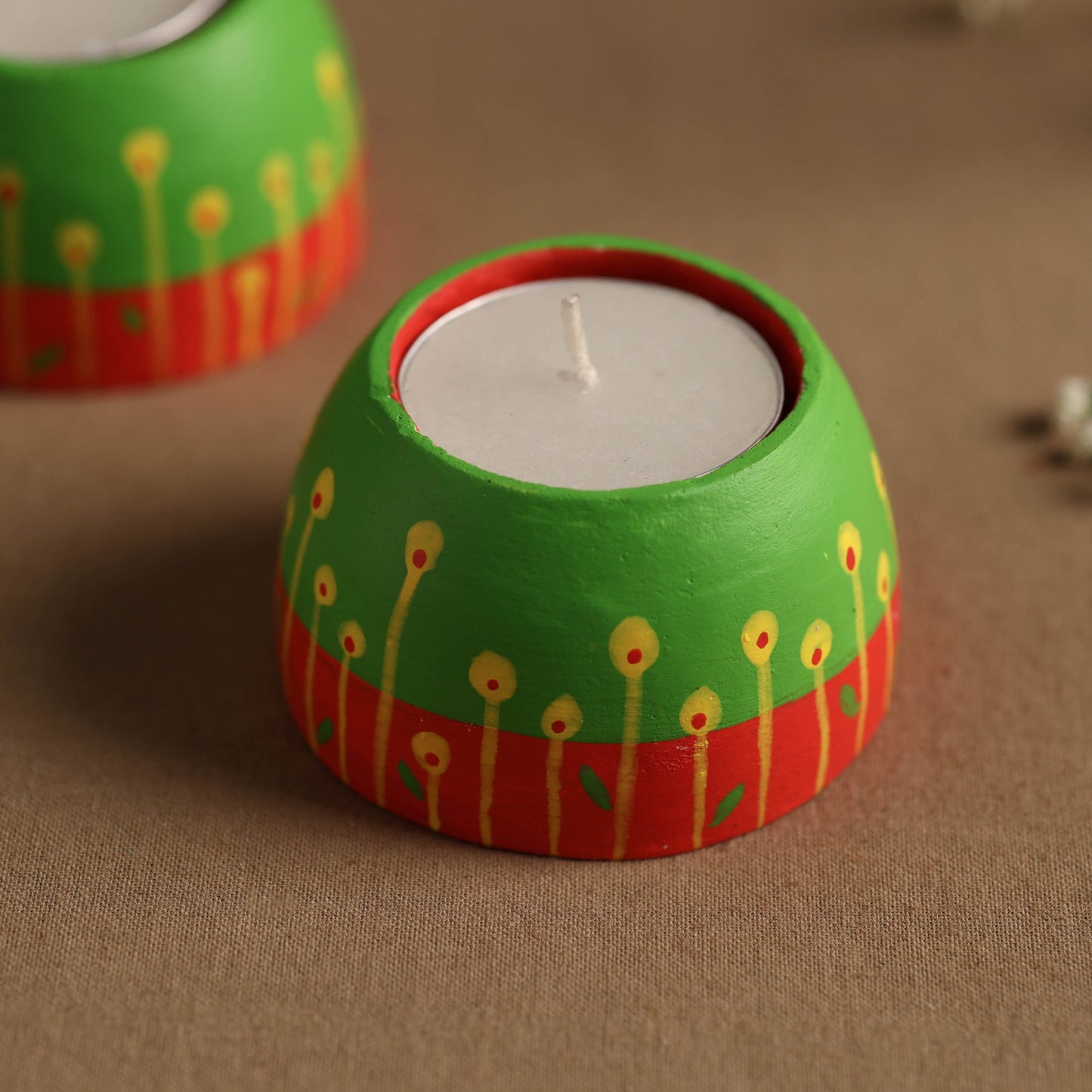  Circle - Handpainted Clay Candle Holders (Set of 2) Online in India l iTokri.com 