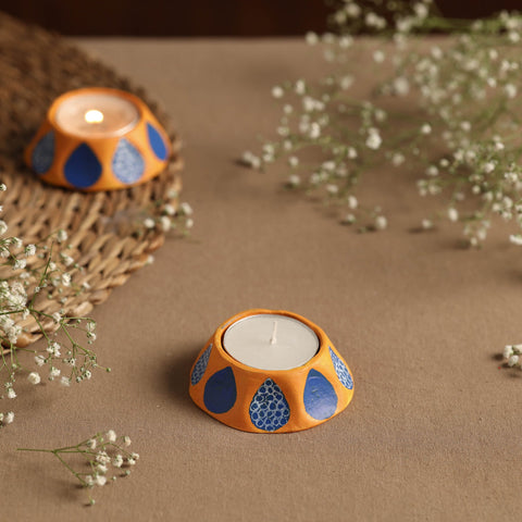  Hexagon - Handpainted Clay Candle Holders (Set of 2) Online in India l iTokri.com 