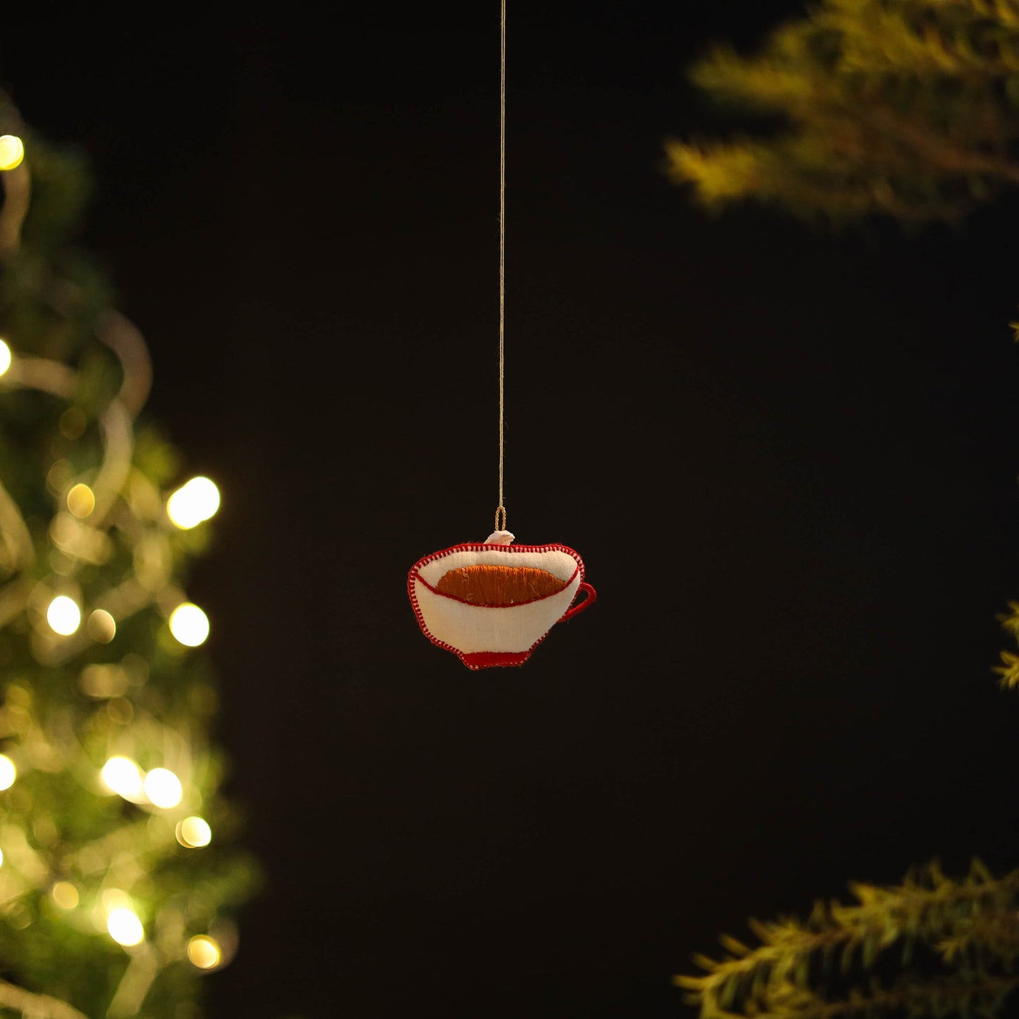 Shop Coffee Cup - Handmade Threadwork Stuffed Christmas Ornament