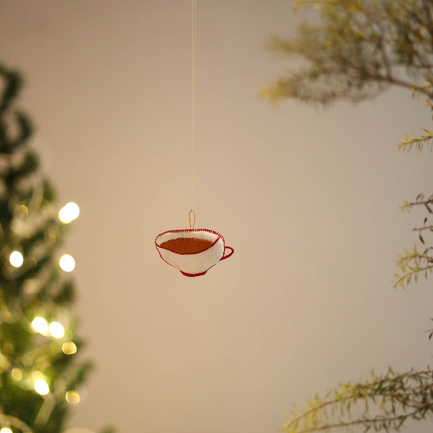 Shop Coffee Cup - Handmade Threadwork Stuffed Christmas Ornament